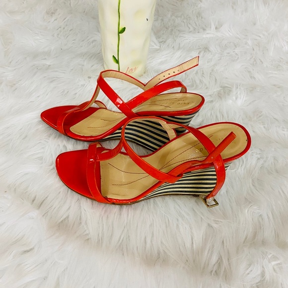 Kate Spade Lorna Orange Patent Wedge Sandals 8.5 - Picture 7 of 9